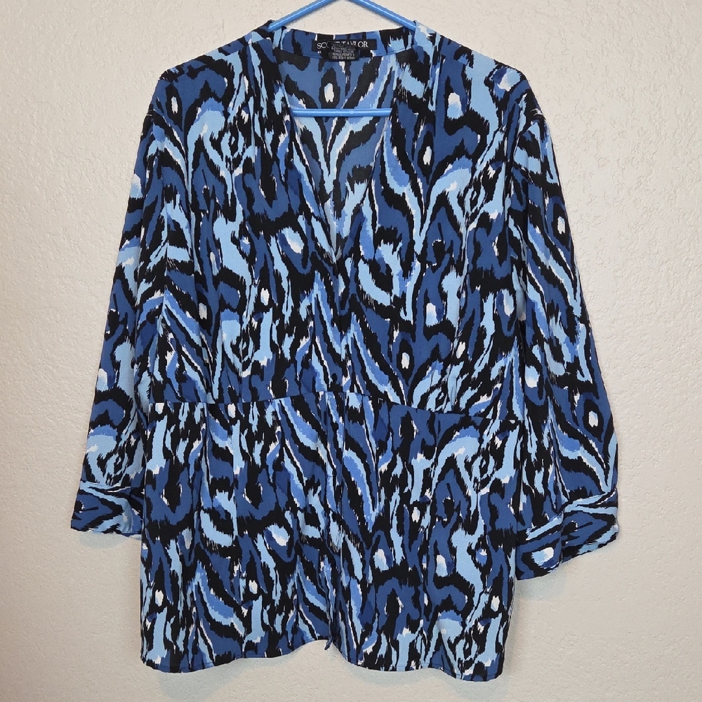Scott Taylor Animal Print Button Down Blouse 3X